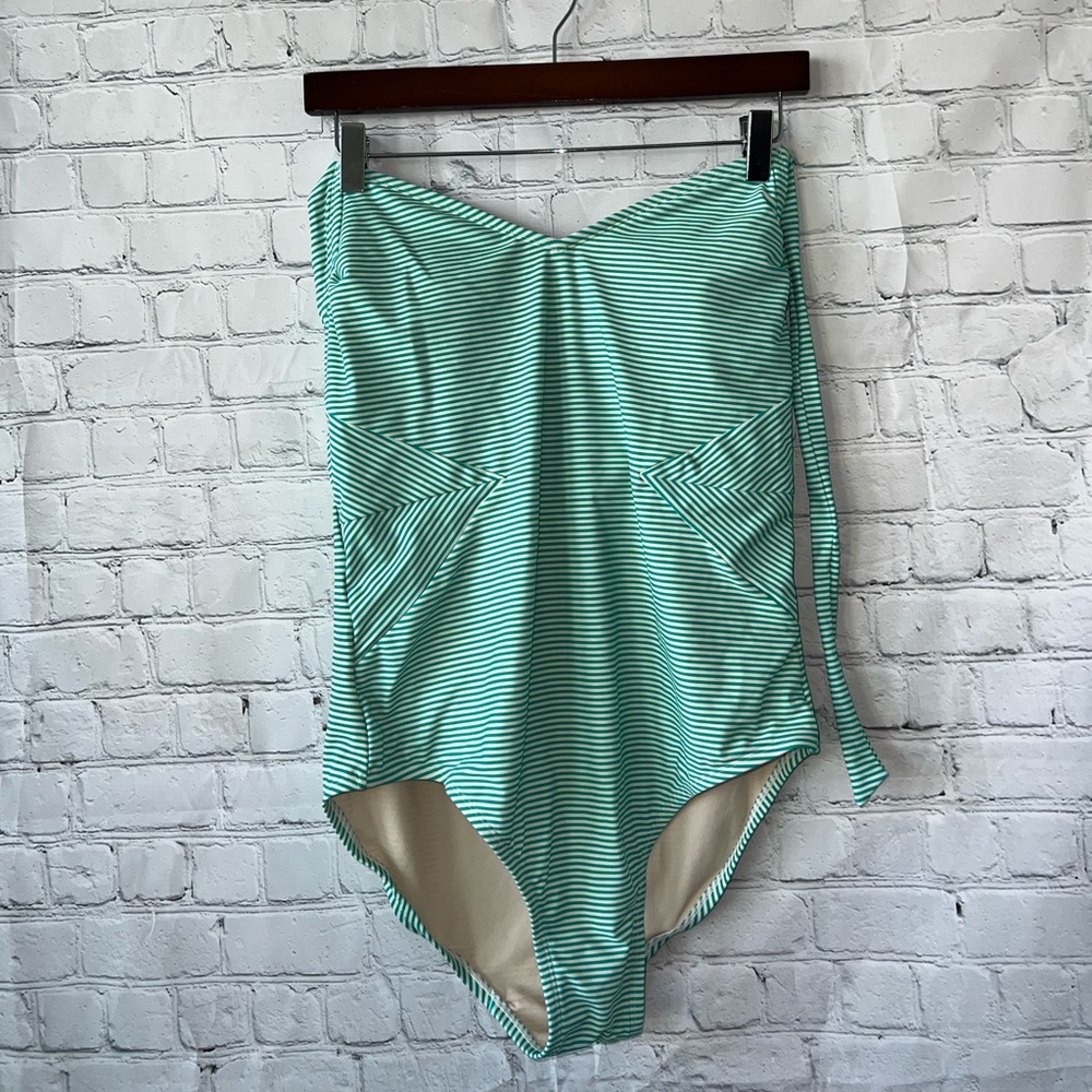 Merona Green & White Striped‎ One piece bikini size L